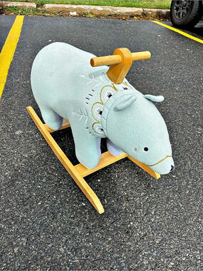 The Land of Nod Polar Bear Rocking Horse Toy Green & Blue